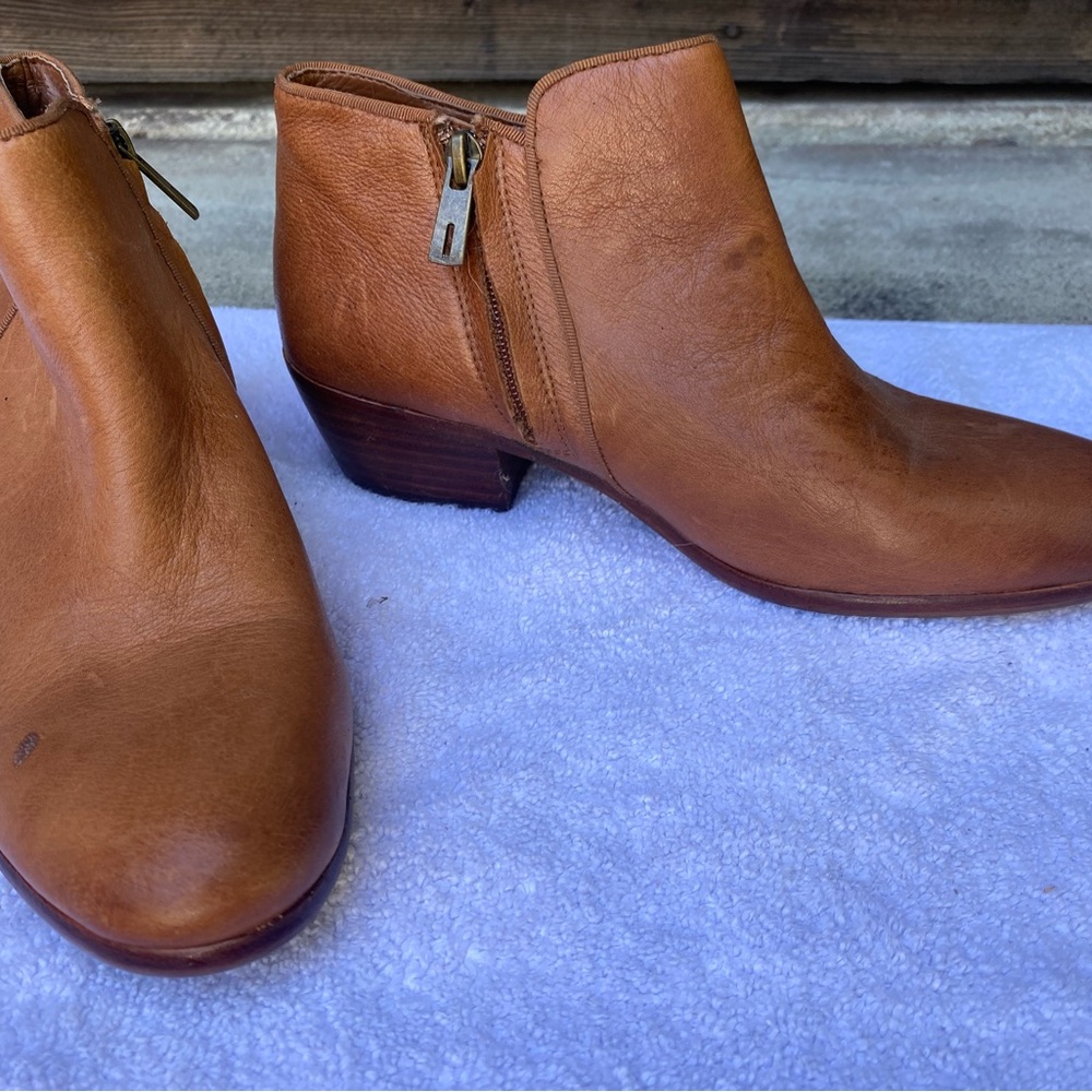 Sam Edelman Cognac Leather Ankle Booties with Side Zip